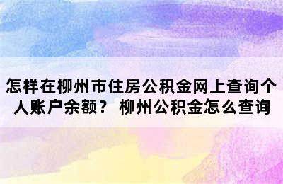 怎样在柳州市住房公积金网上查询个人账户余额？ 柳州公积金怎么查询